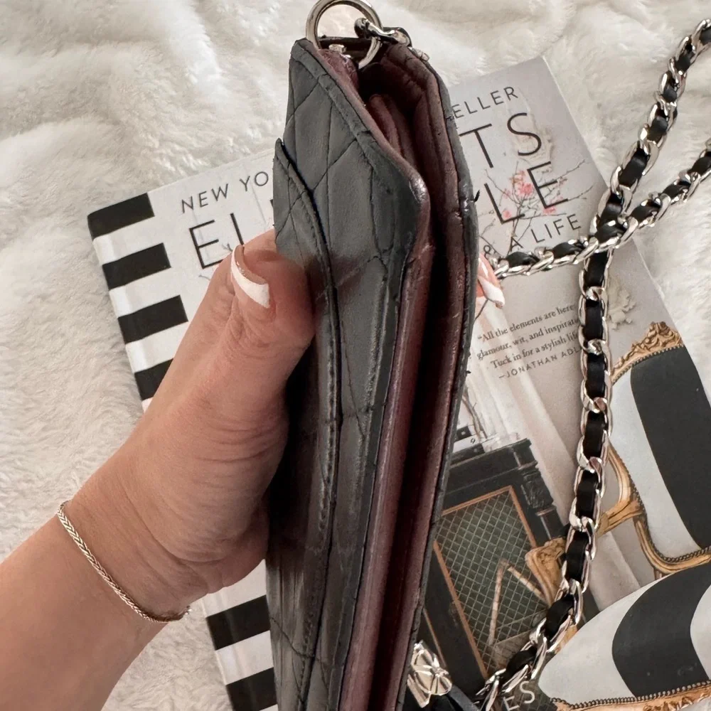 Authentic CHANEL Lambskin Matelasse wallet on chain crossbody bag